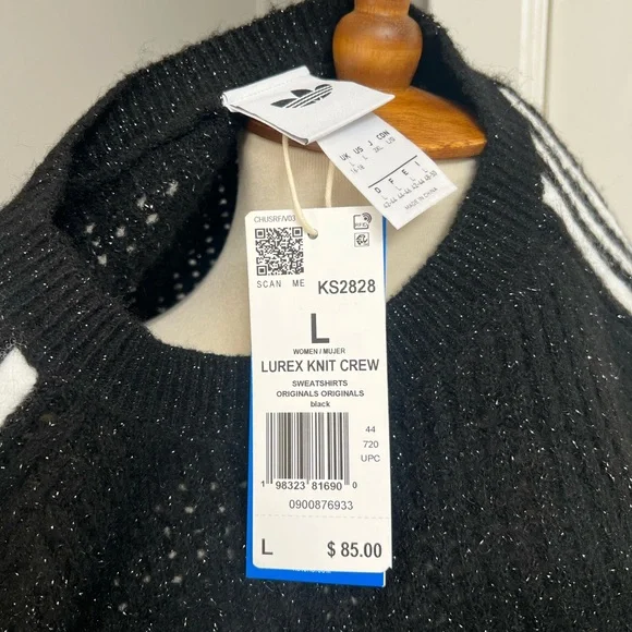 Adidas Originals Lurex Sparkle knit Sweater Sweatshirt with Logo NWT Size L - Picture 4 of 9